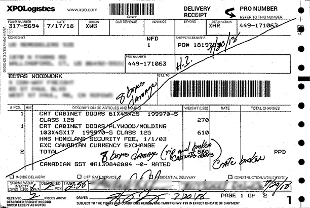 Delivery Receipt damages