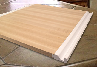 Image of wood Bread Board with white painted finger pull