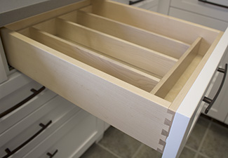 Photo of custom wood Maple dovetail drawer box with cutlery insert
