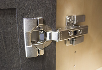 Image of inside cabinet box showing a soft close door hinge