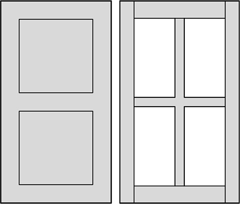 Drawing showing example of two panel cabinet door and mullion frame