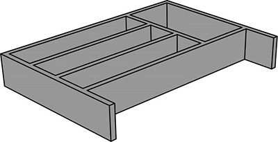 Drawing of a drawer box cutlery insert