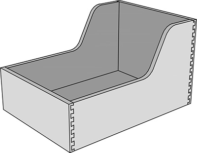 Drawing of dovetail scalloped edge custom drawer box example