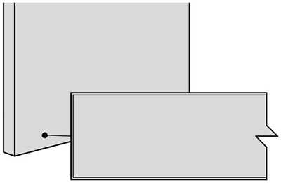 Drawing of close up edge of a pressed veneer cabinet door or drawer front