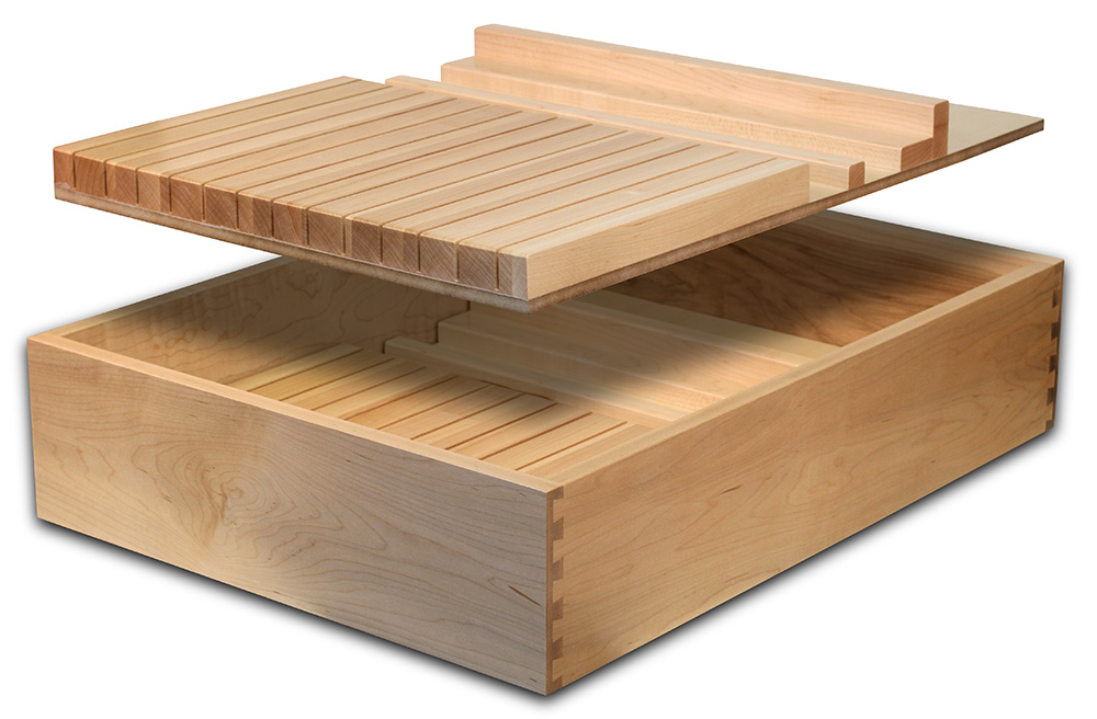 Custom Maple Dovetail Drawer Box with Knife Block organization insert | Elias Woodwork